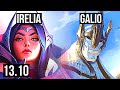 IRELIA vs GALIO (MID) | 14/2/9, 6 solo kills, 700+ games, Legendary | KR Master | 13.10