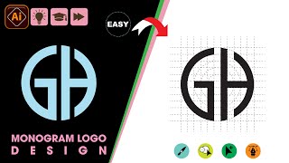 How To Design Modern Monogram Logo |Gh Letter Logo Design Adobe Illustrator Tutorial