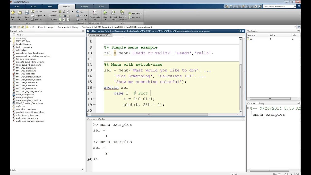 MATLAB Tutorial Lesson #05b: Menus And Switch Case Statements In MATLAB ...