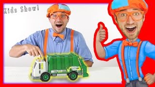 Garbage Trucks for kids - recycling and dumping trash with Blippi Toys | learn colors