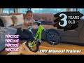 Toddler Learning How To Manual Bike with a DIY Manual Trainer 3-Years-Old