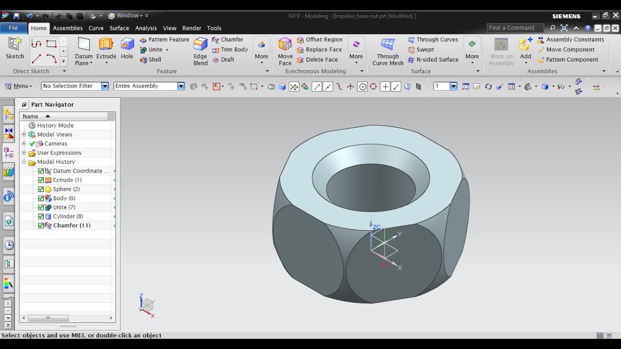 NX Modeling Concept Design - NX 9.0 (Impellar Hexa Nut) - YouTube