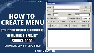 How to Create Menus in VB 6.0 | Menu Editor in Visual Basic 6.0 | Popup Menu | Visual Basic Project
