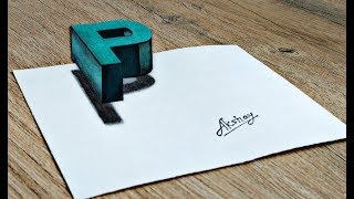 How To Draw 3d Floating Letter "P" - 3d Trick Art On Paper - Drawing 3D Letter