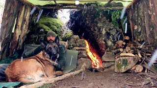 3 Days Winter Camp in the Wilderness with My Dog - Bushcraft Shelter Camping, Nature Documentary