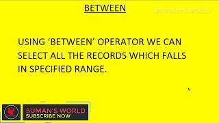 BETWEEN Operator in DBMS: ORACLE Sql || part-10