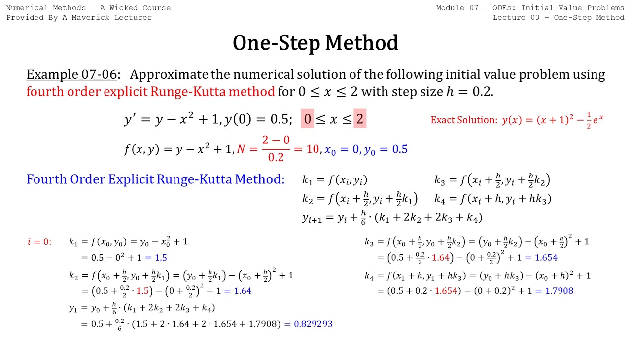 Numerical Methods 07-03 H) Fourth Order Explicit Runge-Kutta Method ...