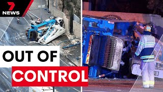 Truck driver seriously injured in horror crash at bottom of notorious South-Eastern Freeway | 7News