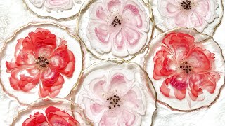 Red & White 3D Flower Resin Coasters: Resin Art Tutorial