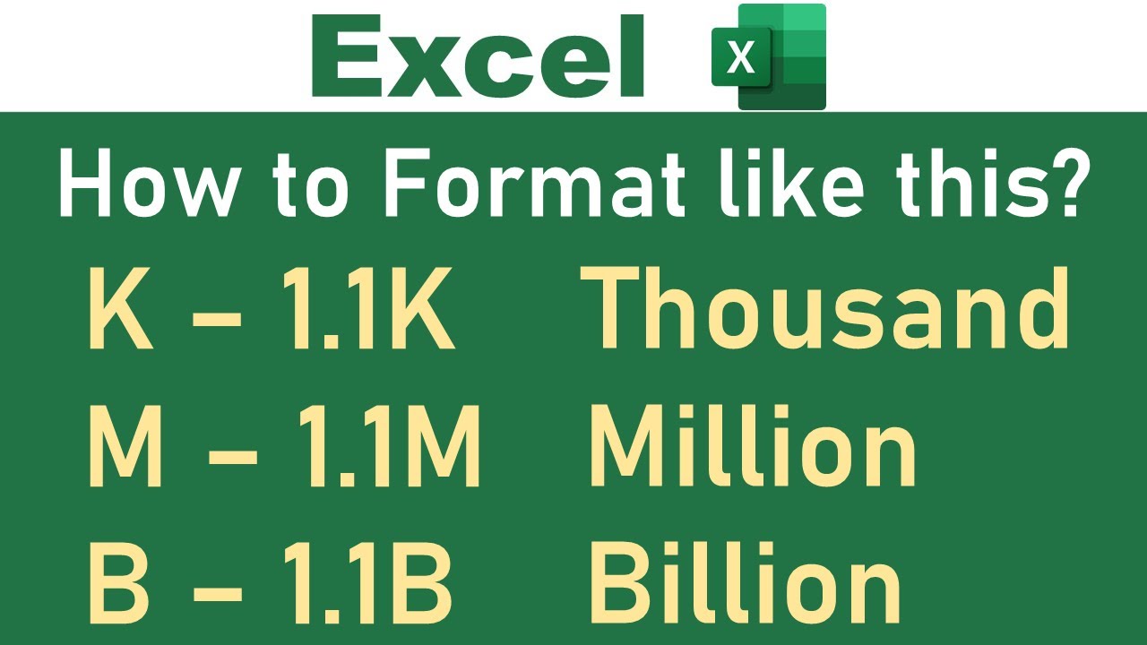 Format Number In Thousand (K) Million (M) Billion (B) | Excel - YouTube