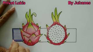 Menggambar Buah Naga bagi pemula / How to draw Dragon Fruit for the beginning 420 (Privat Lukis)