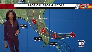 Tropical Storm Nicole forecast to strengthen into hurricane before reaching Florida coast