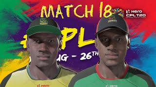 Match 18 Highlights - Jamaica Tallawahs vs St Kitts and Nevis Patriots CPL 20 Cricket 19 Gameplay
