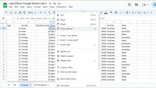 Google Sheets Lab 2 - Graphical Displays and Regression