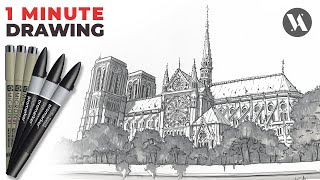 Notre Dame De Paris Freehand Architecture Drawing Speedpainting Timelapse Video ★ 4K ★