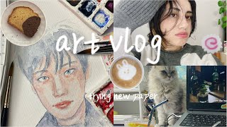 Art vlog ୨୧ trying out new paper, eating and morning walks