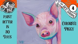 Easy Daily Painting Colorful Pig Step by Step Acrylic Tutorials Day #4 #AcrylicApril2020