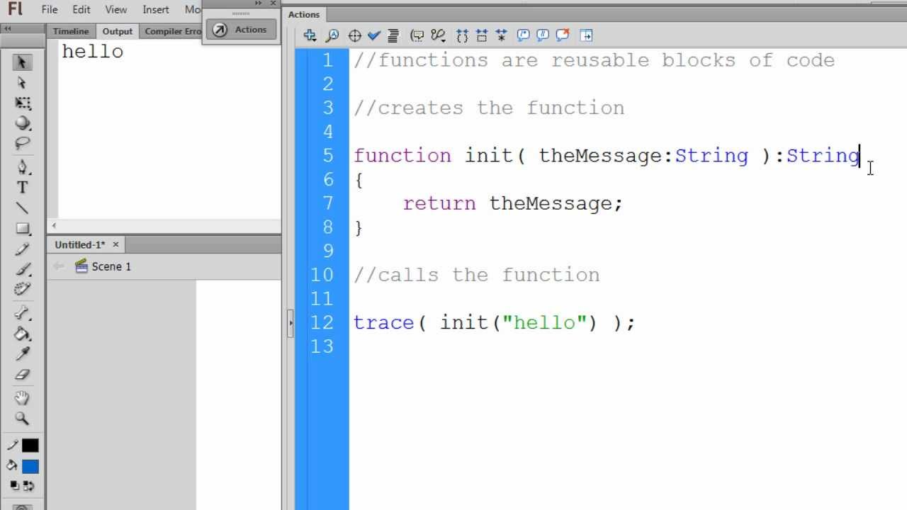 Flash CS6 Actionscript 3 & 2 For Beginners - Functions - YouTube