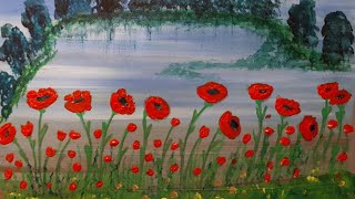 Red Poppy Flowers Acrylic Painting for Beginners / Easy Step by Step Tutorial
