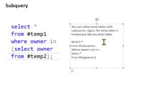 Database Development and Design Week 7 SQL - Temp tables and Views