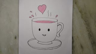 How to draw Cup Plate, Easy tea Cup Plate drawing for kids #drawing #art Cup Plate kaise banaye