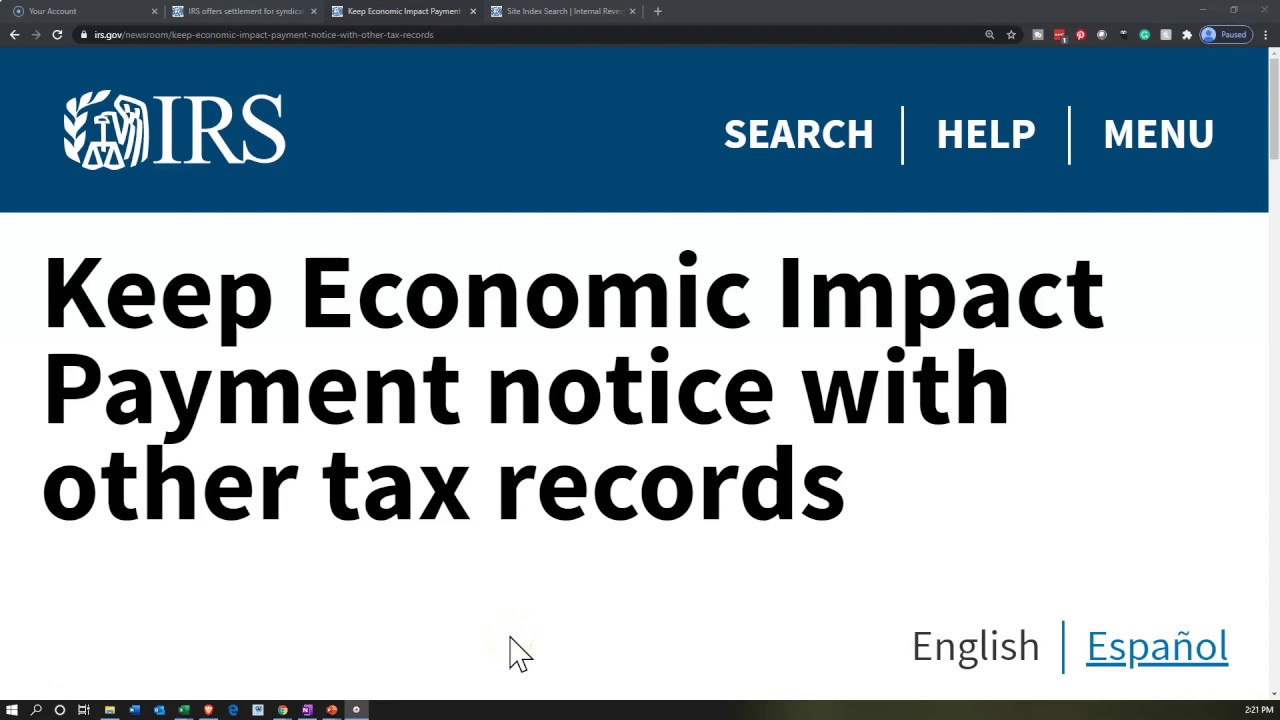 IRS New - Keep Economic Impact Payment Notice With Other Tax Records ...