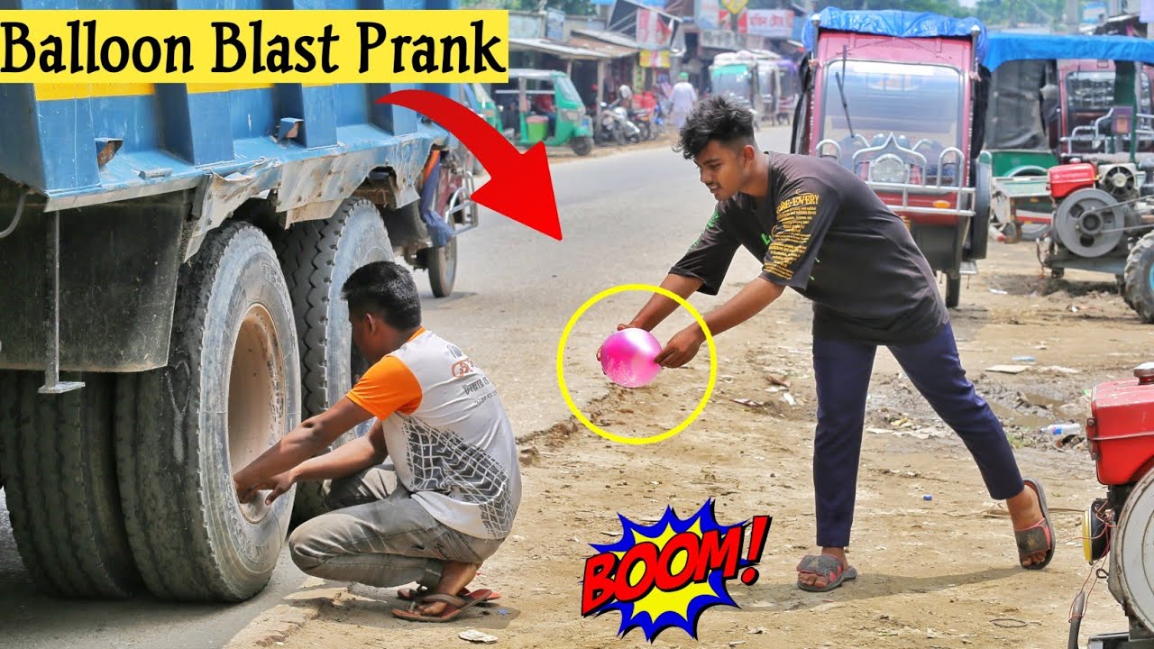 Tyre Blast Prank With Popping Balloons Crazy Reaction With Popping