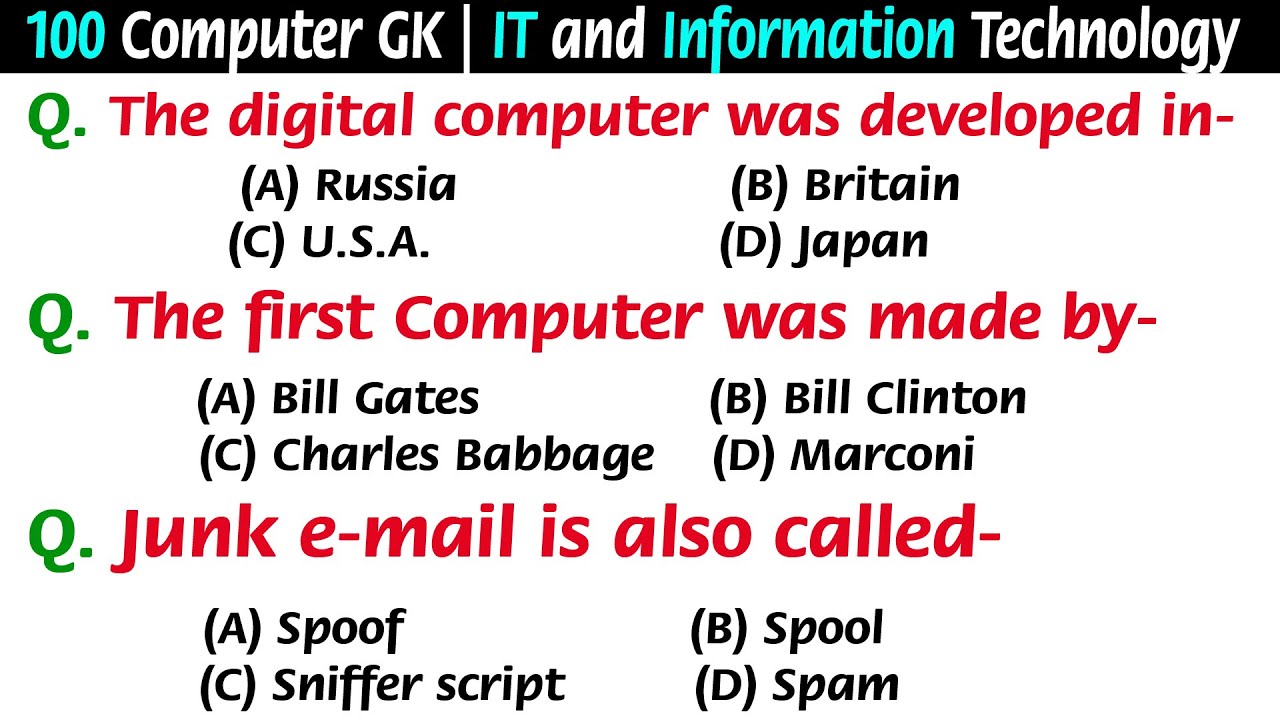 100 Computer GK Questions And Answers In English | Computer General ...