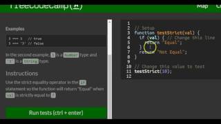 Comparison with the Strict Equality Operator, freeCodeCamp Basic Javascript