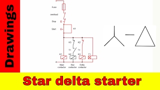 Star-delta starter control and power circuit diagram.