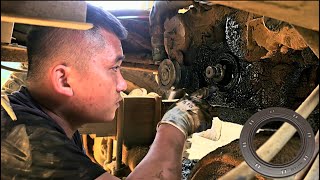 30 minutes to Replace front crankshaft seal for 4x4 dump truck with oil leak | Danh repairer car