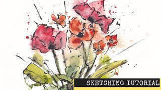 How to Sketch Flowers in Loose Ink and Watercolours - Tutorial