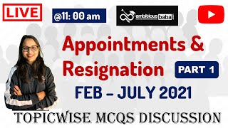 SBI CLERK MAINS CURRENT AFFAIRS | Topicwise CA in MCQs | Appointments & Resignation - Part 1| SSC