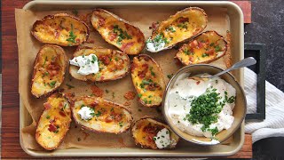 Loaded Potato Skins with Sour Cream and Onion Dip
