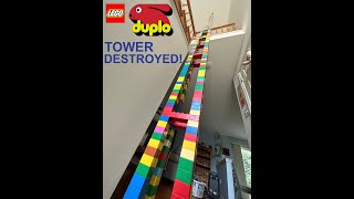 17' Lego Duplo Tower destroyed in seconds - slow-mo action!