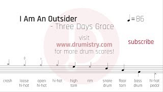 Three Days Grace - I Am An Outsider Drum Score