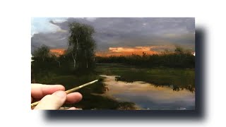 Painting a landscape in oil. Beginners painting lesson. (Narrated) Step by Step