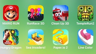 Mario Run, Run Race 3D, Clean Up 3D, Temple Run 2, Hungry Dragon, Sea Invaders, Paper.io 2