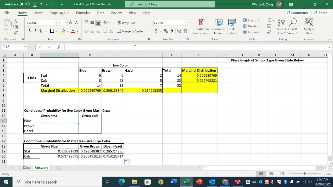 Unit 1 Excel Project Calculating Conditional Probabilities - YouTube