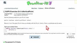 Java Practice It | Exercise 8.4 isVerticalPoint | classes, instance methods, Point