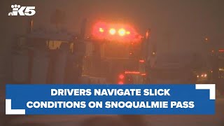 Drivers navigating snow, slick conditions on I-90