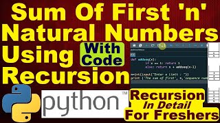 Sum of first n natural numbers using recursion in python | Learning Python #sumofnaturalnumbers