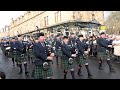 The Vale of Atholl Pipe Band march in starting display for Pitlochry 2024 New Year Street Party