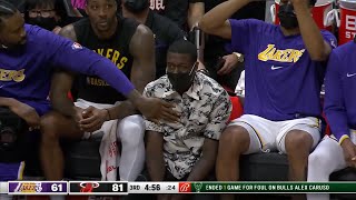 Kendrick Nunn on the Lakers bench with tears in his eyes, remembering his time with the Heat