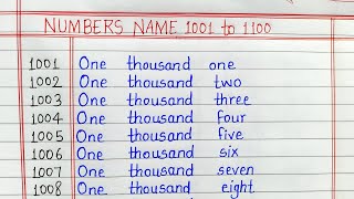 Numbers name 1001 to 1100 | Numbers in words 1001 to 1100 in English | 1001 to 1100 Number names
