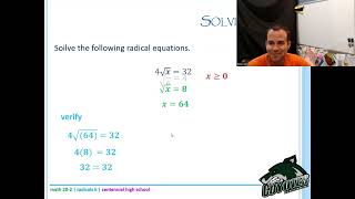 Math 20-2 - Lesson 2.6 - solving radical equations part 1