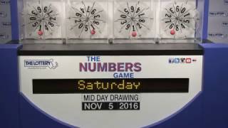 Midday Numbers Game Drawing: Saturday, November 5, 2016