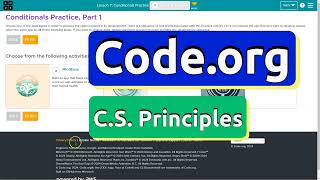 Code.org Lesson 7.1 Conditionals Practice | Answer Tutorial | Unit 4 CS Principles