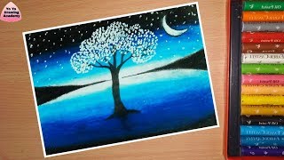 Fairy Dream Scenery Drawing with oil pastels   Step by Step | Oil pastel drawing scenery easy