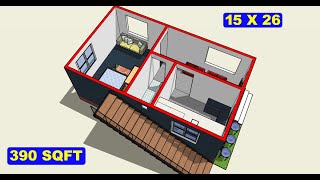 390 sqft samll house plan design II 15 x 26 ghar ka naksha II 15 x 26 home design